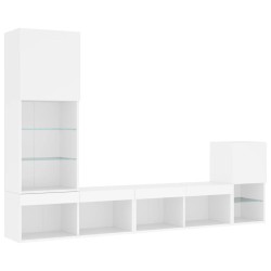 Unités murales TV avec LED 4 pcs blanc bois d'ingénierie 