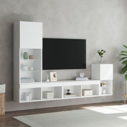 Unités murales TV avec LED 4 pcs blanc bois d'ingénierie 