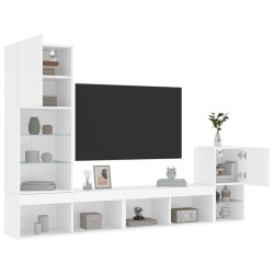 Unités murales TV avec LED 4 pcs blanc bois d'ingénierie 