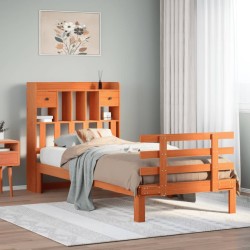 Lit bibliothèque sans matelas cire marron 75x190 cm pin massif 