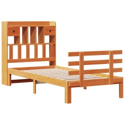 Lit bibliothèque sans matelas cire marron 75x190 cm pin massif 