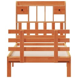 Lit bibliothèque sans matelas cire marron 75x190 cm pin massif 