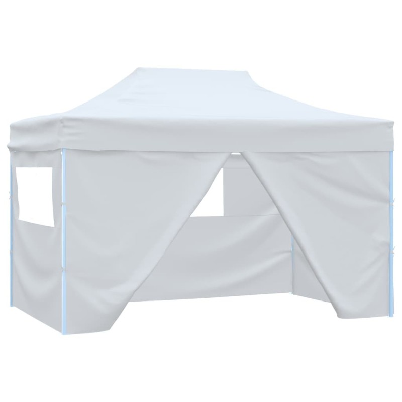 Tente pliable de réception avec 4 parois 3 x 4,5 m Blanc 