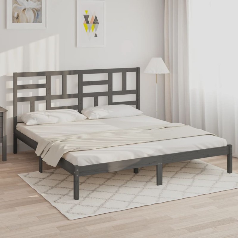 Cadre de lit sans matelas bois massif gris 200x200 cm 