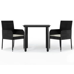 Ensemble à manger de jardin avec coussins 3 pcs Noir 
