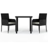 Ensemble à manger de jardin avec coussins 3 pcs Noir 