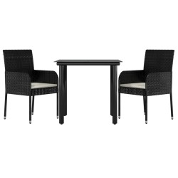 Ensemble à manger de jardin avec coussins 3 pcs Noir 