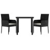 Ensemble à manger de jardin avec coussins 3 pcs Noir 