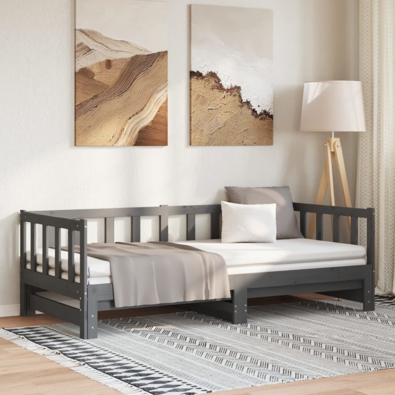 Lit coulissant sans matelas gris 2x(90x190) cm 