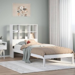 Lit bibliothèque sans matelas blanc 90x200cm bois de pin massif 