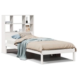 Lit bibliothèque sans matelas blanc 90x200cm bois de pin massif 