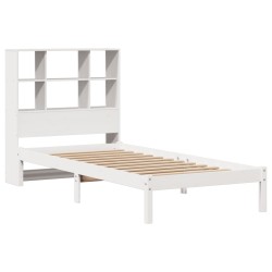 Lit bibliothèque sans matelas blanc 90x200cm bois de pin massif 