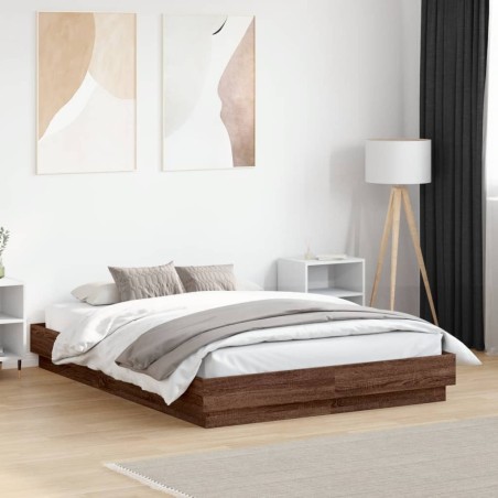 Cadre de lit avec LED sans matelas chêne marron 135x190 cm 