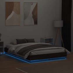Cadre de lit avec LED sans matelas chêne marron 135x190 cm 