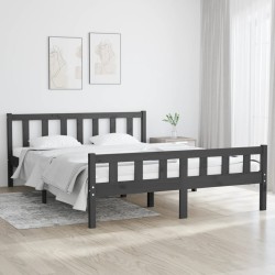 Cadre de lit sans matelas gris bois massif 