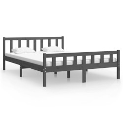 Cadre de lit sans matelas gris bois massif 