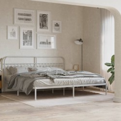 Cadre de lit métal sans matelas et tête de lit blanc 193x203 cm 