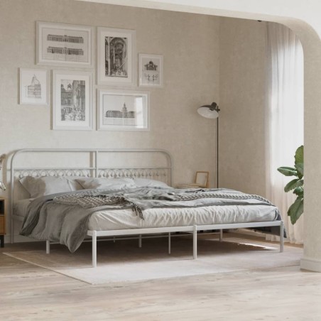 Cadre de lit métal sans matelas et tête de lit blanc 193x203 cm 