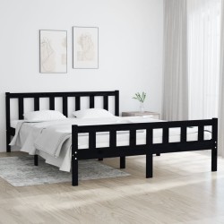 Cadre de lit sans matelas noir bois massif 