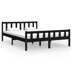 Cadre de lit sans matelas noir bois massif 