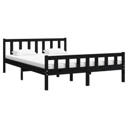 Cadre de lit sans matelas noir bois massif 