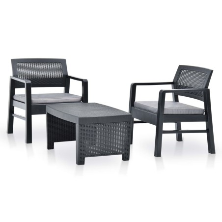 Salon de jardin 3 pcs Plastique Anthracite 
