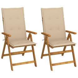 Chaises inclinables de jardin lot de 2 et coussins Bois acacia 