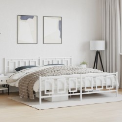 Cadre de lit métal sans matelas et pied de lit blanc 200x200 cm 