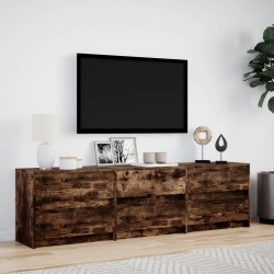Meuble TV avec LED chêne fumé 180x34x50 cm bois d'ingénierie 