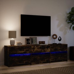 Meuble TV avec LED chêne fumé 180x34x50 cm bois d'ingénierie 