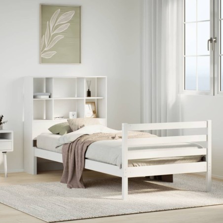 Lit bibliothèque sans matelas blanc 90x200cm bois de pin massif 