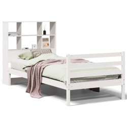 Lit bibliothèque sans matelas blanc 90x200cm bois de pin massif 
