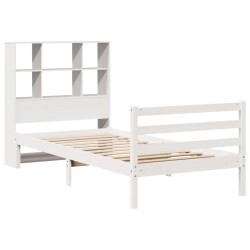 Lit bibliothèque sans matelas blanc 90x200cm bois de pin massif 
