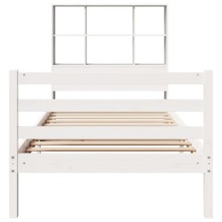 Lit bibliothèque sans matelas blanc 90x200cm bois de pin massif 