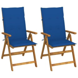 Chaises inclinables de jardin lot de 2 et coussins Bois acacia 