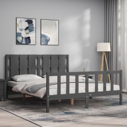 Cadre de lit sans matelas gris bois de pin massif 