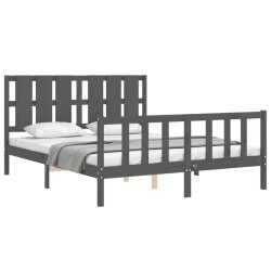 Cadre de lit sans matelas gris bois de pin massif 