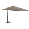 Parasol de jardin en porte-à-faux et mât et lumières LED taupe 