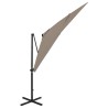 Parasol de jardin en porte-à-faux et mât et lumières LED taupe 