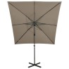 Parasol de jardin en porte-à-faux et mât et lumières LED taupe 