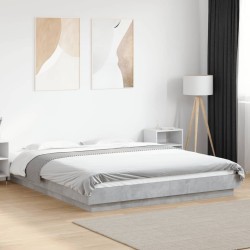 Cadre de lit et lumières LED sans matelas gris béton 150x200 cm 