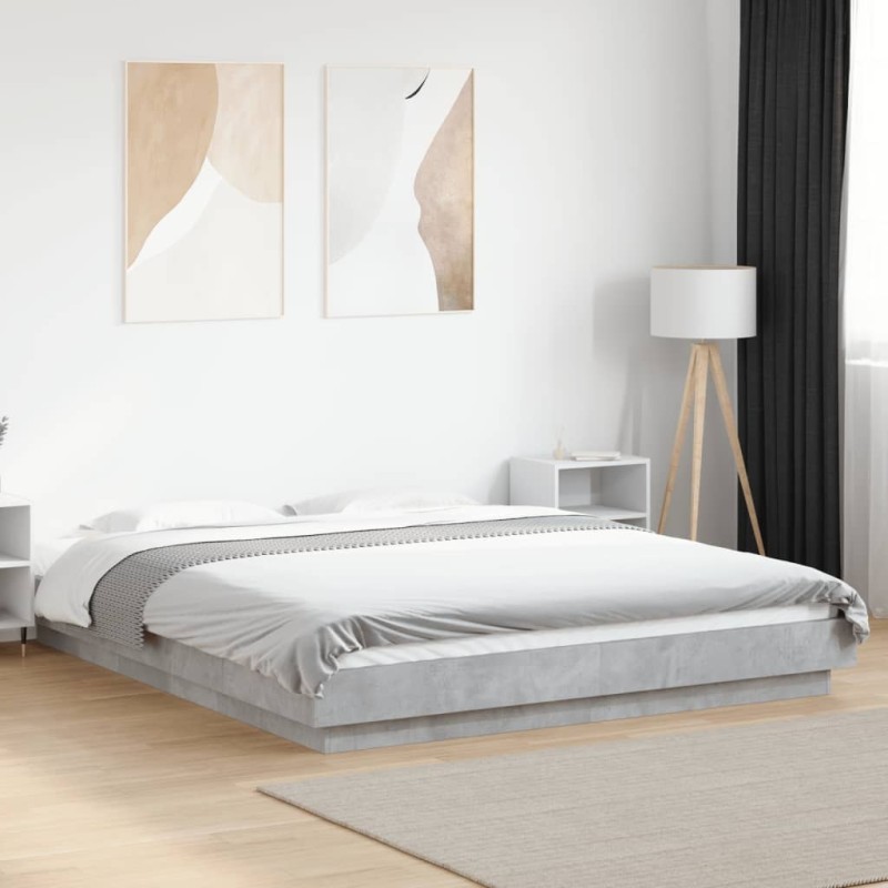 Cadre de lit et lumières LED sans matelas gris béton 150x200 cm 