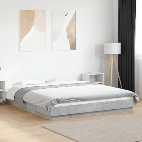 Cadre de lit et lumières LED sans matelas gris béton 150x200 cm 