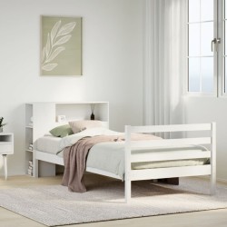 Lit bibliothèque sans matelas blanc 90x190cm bois de pin massif 