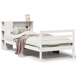 Lit bibliothèque sans matelas blanc 90x190cm bois de pin massif 