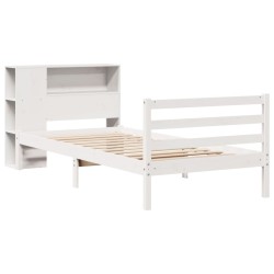 Lit bibliothèque sans matelas blanc 90x190cm bois de pin massif 
