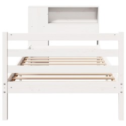 Lit bibliothèque sans matelas blanc 90x190cm bois de pin massif 