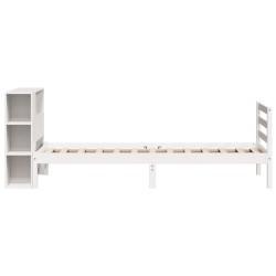Lit bibliothèque sans matelas blanc 90x190cm bois de pin massif 