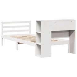 Lit bibliothèque sans matelas blanc 90x190cm bois de pin massif 