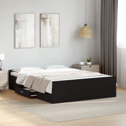 Cadre de lit avec tiroirs sans matelas noir 140x190 cm 